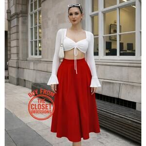 ZARA Blogger Fave Bright Red A-Line High Waist Midi Skirt NWT